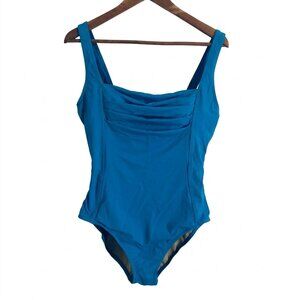 Calvin Klein Swimsuit Blue One Piece Size 12 Ruched Front Swimwear Azur